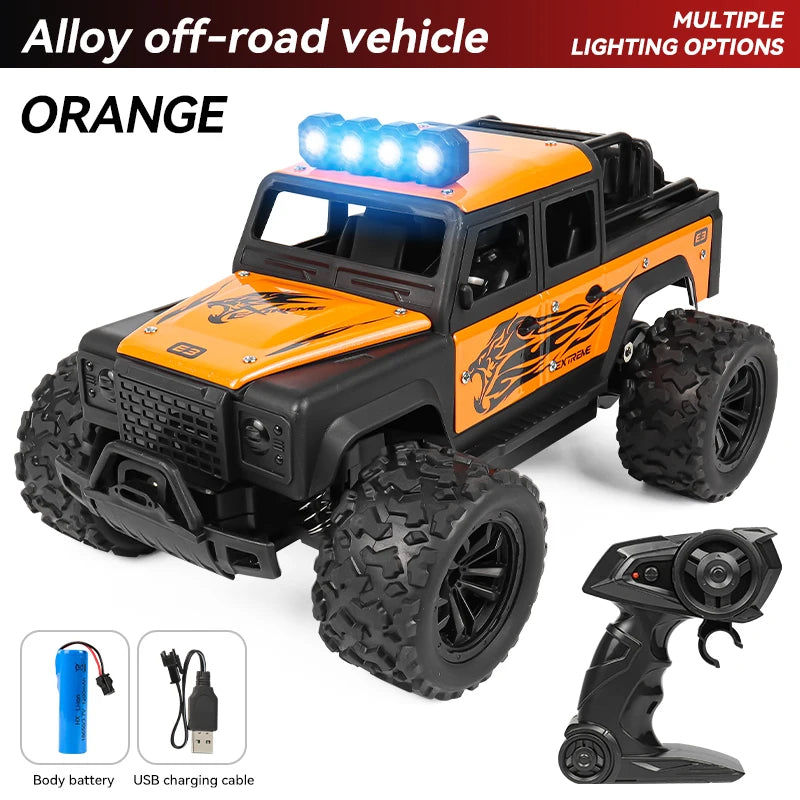 Remote control toy off-road vehicle, all-terrain adaptability, spring shock absorption, easy climbing, LED searchlight