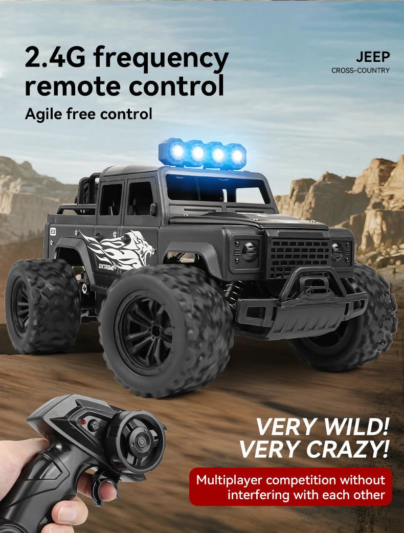 Remote control toy off-road vehicle, all-terrain adaptability, spring shock absorption, easy climbing, LED searchlight