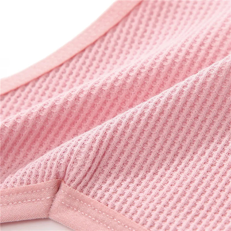 FINETOO 3PCS/Set G-string Panties Waffle Cotton Women's Underwear Sexy Panties Female Underpants Thong V-Waist Pantys Lingerie