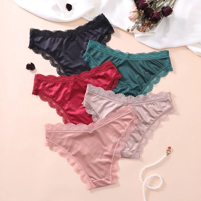 TERMEZY  Hollow Out Solid Comfortable Female Lingerie Silk Satin One-piece Lace Underwear Sexy Satin Low-Waist Panties Triangle