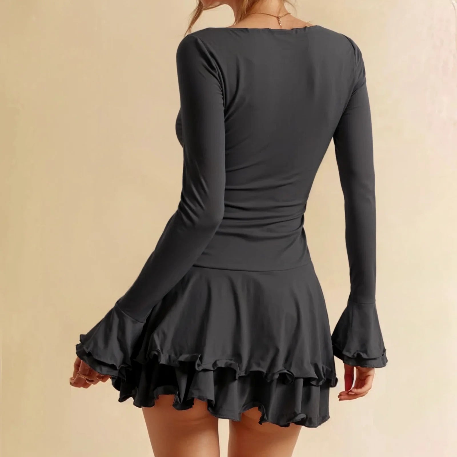 Flare Sleeve Ruffle Sexy V Neck Mini Women Robe Irregular Single-breasted High Waist Slim A-line luxury birthday Dress vestido