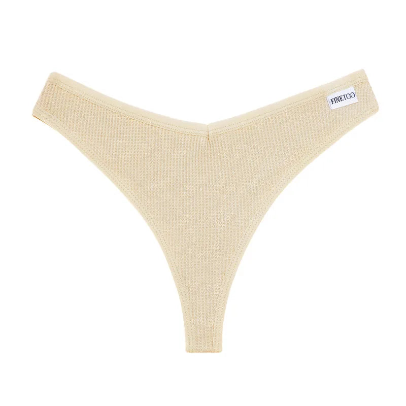 FINETOO 3PCS/Set G-string Panties Waffle Cotton Women's Underwear Sexy Panties Female Underpants Thong V-Waist Pantys Lingerie