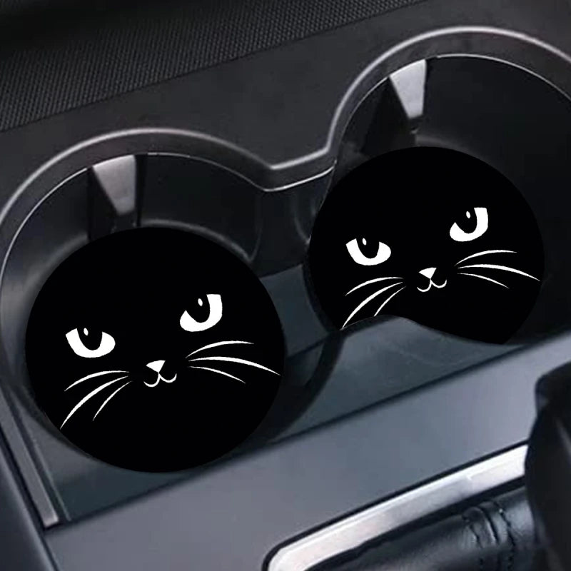 2PCS Silicone Car Cup Coaster Waterproof Non-Slip Sift-Proof Spill Saucer with Lift Notch Storage Mat Car Interior Accessories