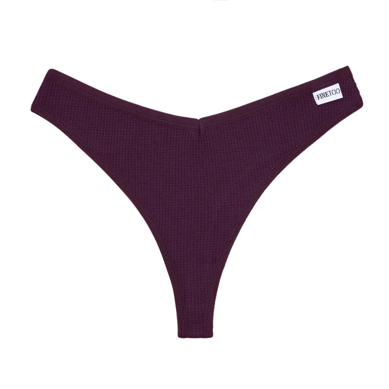 FINETOO 3PCS/Set G-string Panties Waffle Cotton Women's Underwear Sexy Panties Female Underpants Thong V-Waist Pantys Lingerie