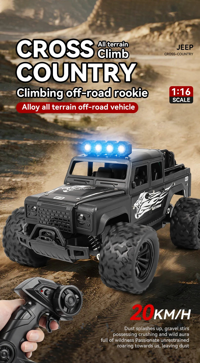 Remote control toy off-road vehicle, all-terrain adaptability, spring shock absorption, easy climbing, LED searchlight