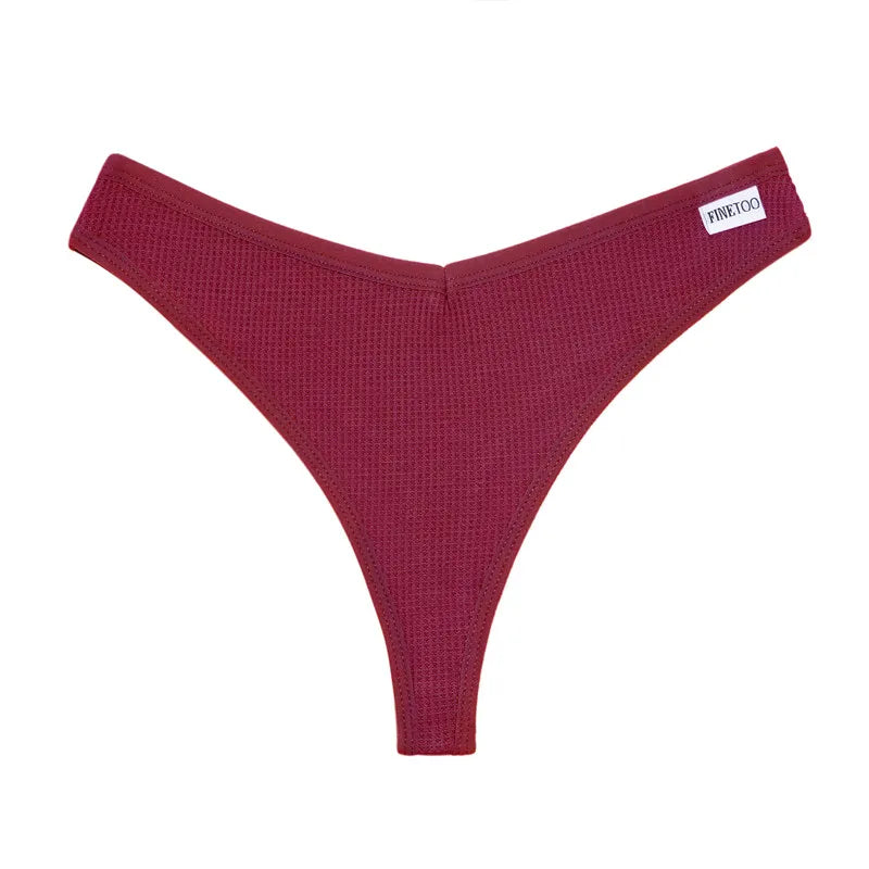 FINETOO 3PCS/Set G-string Panties Waffle Cotton Women's Underwear Sexy Panties Female Underpants Thong V-Waist Pantys Lingerie