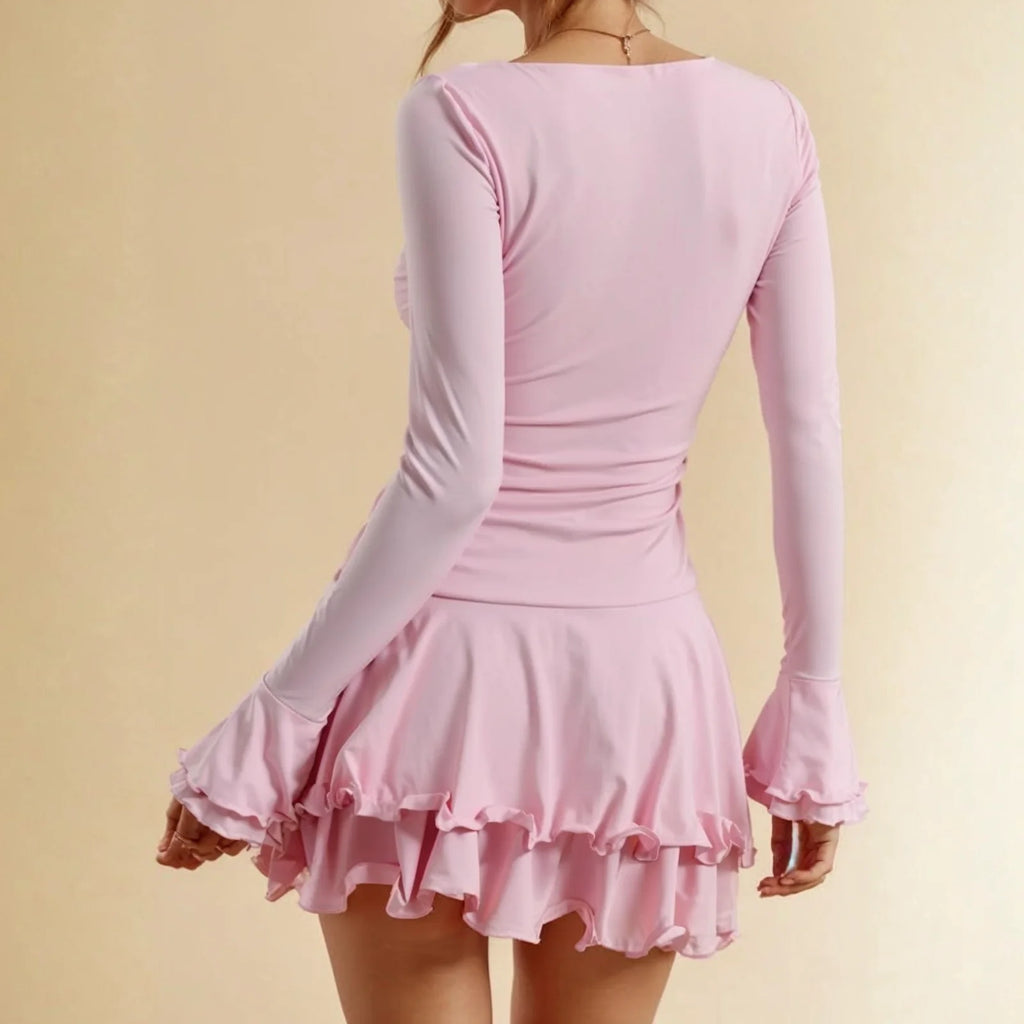 Flare Sleeve Ruffle Sexy V Neck Mini Women Robe Irregular Single-breasted High Waist Slim A-line luxury birthday Dress vestido