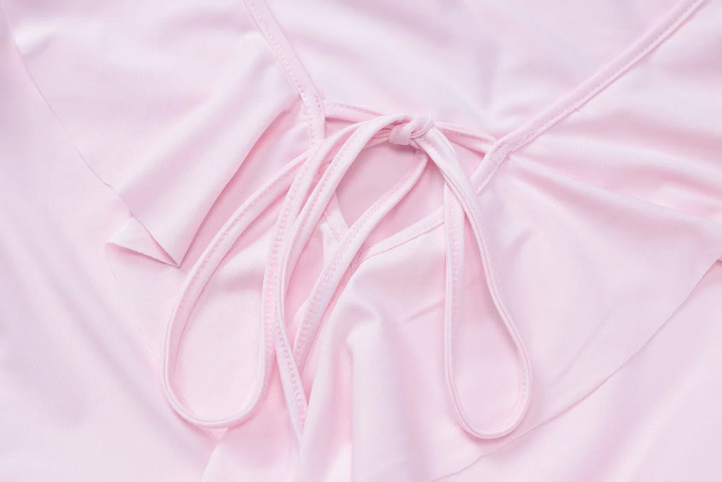 Women's Elegant Casual Dress Spring 2025 Deep V Neck Flared Sleeve Ruffled Lace Pleated Short Fashion Dress