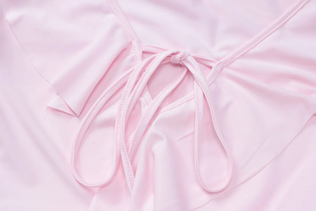 Women's Elegant Casual Dress Spring 2025 Deep V Neck Flared Sleeve Ruffled Lace Pleated Short Fashion Dress