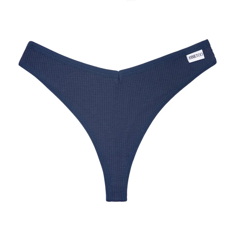 FINETOO 3PCS/Set G-string Panties Waffle Cotton Women's Underwear Sexy Panties Female Underpants Thong V-Waist Pantys Lingerie