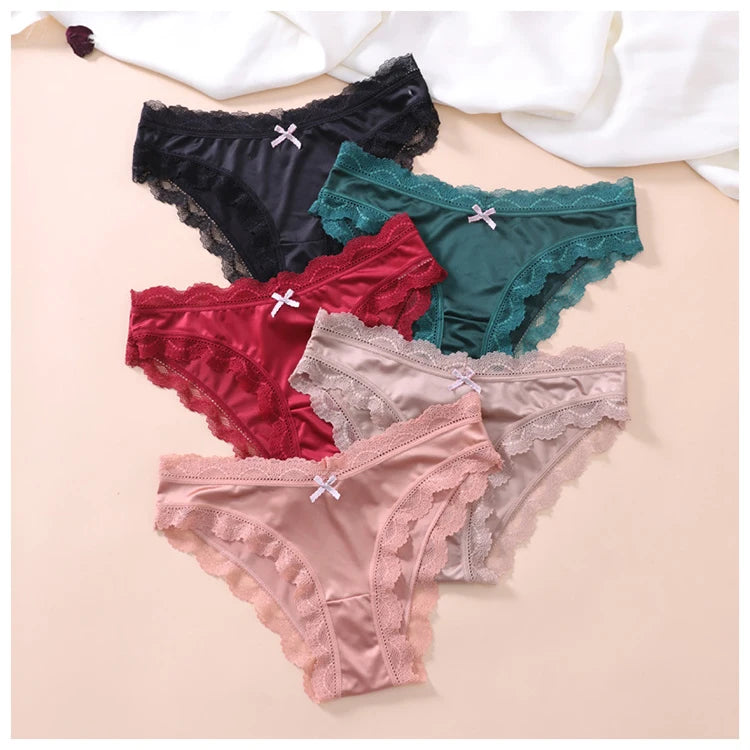 TERMEZY  Hollow Out Solid Comfortable Female Lingerie Silk Satin One-piece Lace Underwear Sexy Satin Low-Waist Panties Triangle