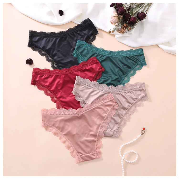 TERMEZY  Hollow Out Solid Comfortable Female Lingerie Silk Satin One-piece Lace Underwear Sexy Satin Low-Waist Panties Triangle