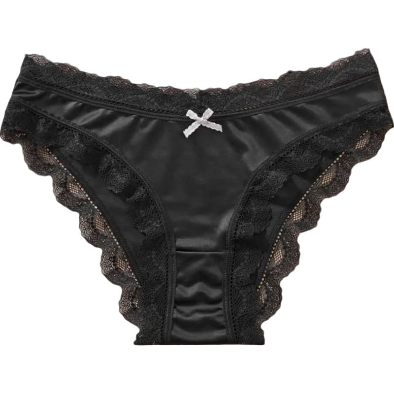 TERMEZY  Hollow Out Solid Comfortable Female Lingerie Silk Satin One-piece Lace Underwear Sexy Satin Low-Waist Panties Triangle