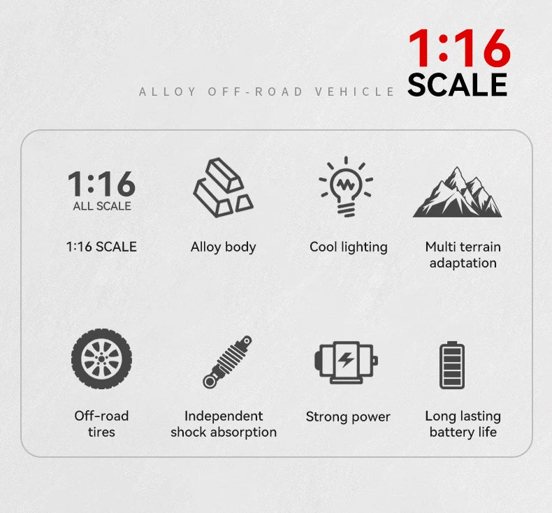 Remote control toy off-road vehicle, all-terrain adaptability, spring shock absorption, easy climbing, LED searchlight
