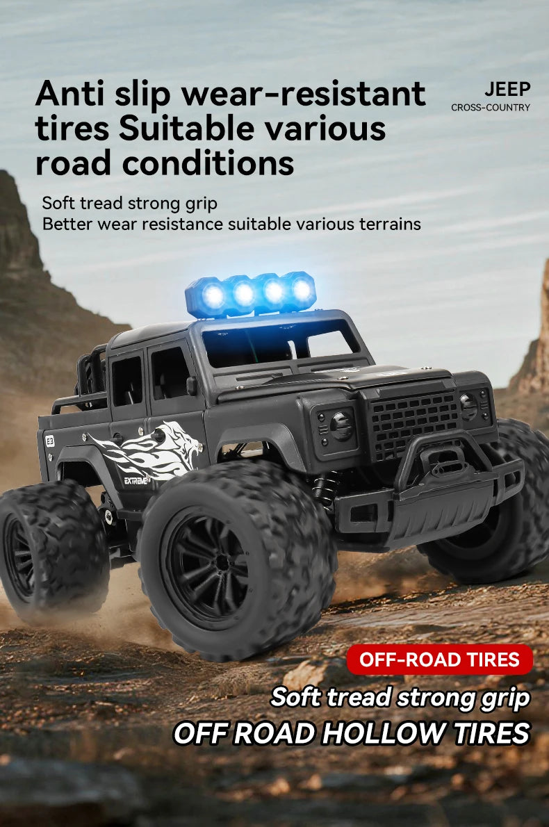 Remote control toy off-road vehicle, all-terrain adaptability, spring shock absorption, easy climbing, LED searchlight
