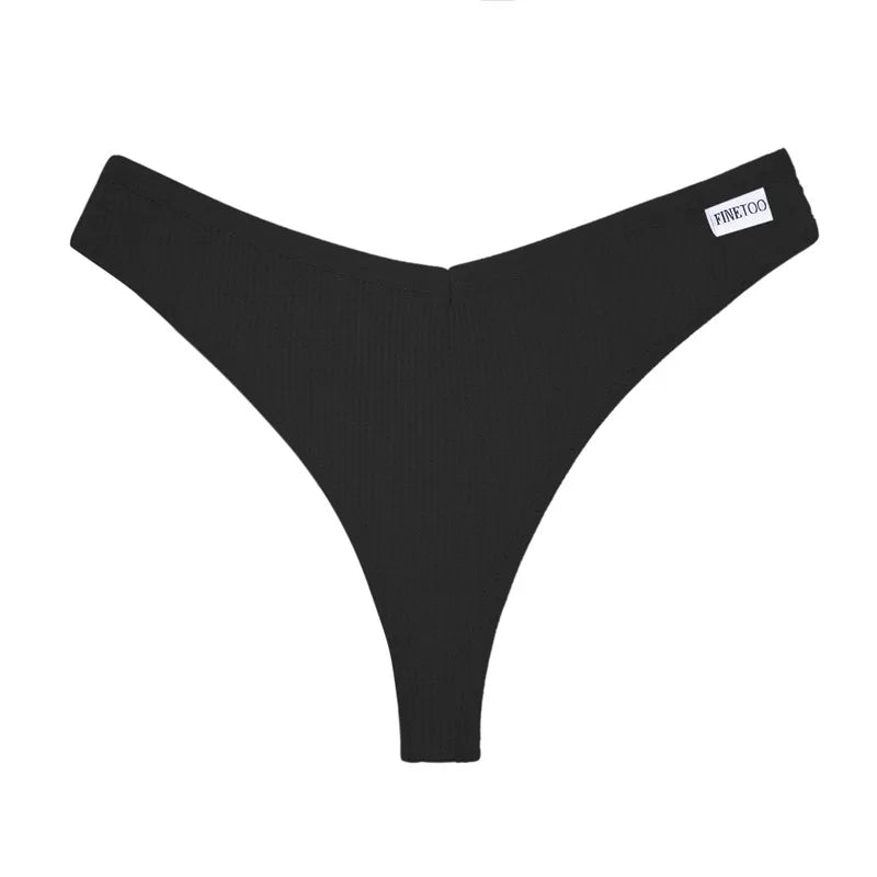 FINETOO 3PCS/Set G-string Panties Waffle Cotton Women's Underwear Sexy Panties Female Underpants Thong V-Waist Pantys Lingerie