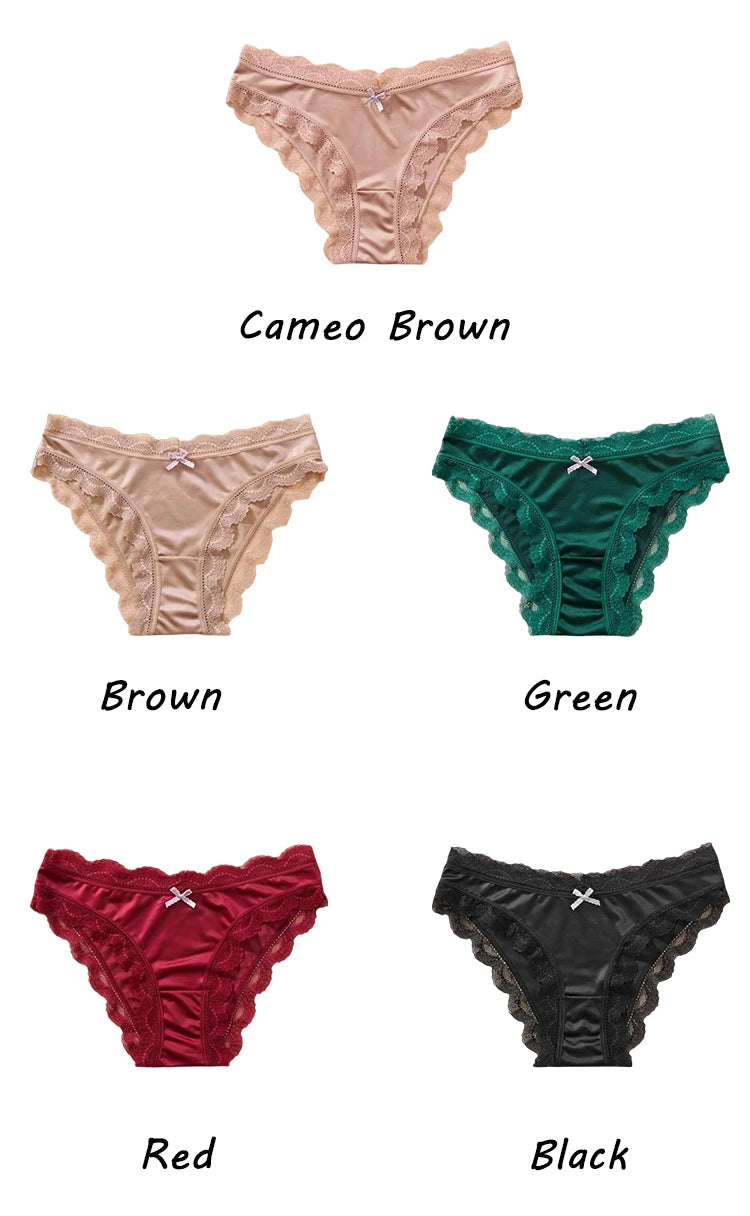TERMEZY  Hollow Out Solid Comfortable Female Lingerie Silk Satin One-piece Lace Underwear Sexy Satin Low-Waist Panties Triangle