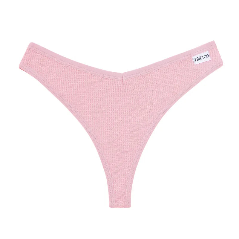 FINETOO 3PCS/Set G-string Panties Waffle Cotton Women's Underwear Sexy Panties Female Underpants Thong V-Waist Pantys Lingerie