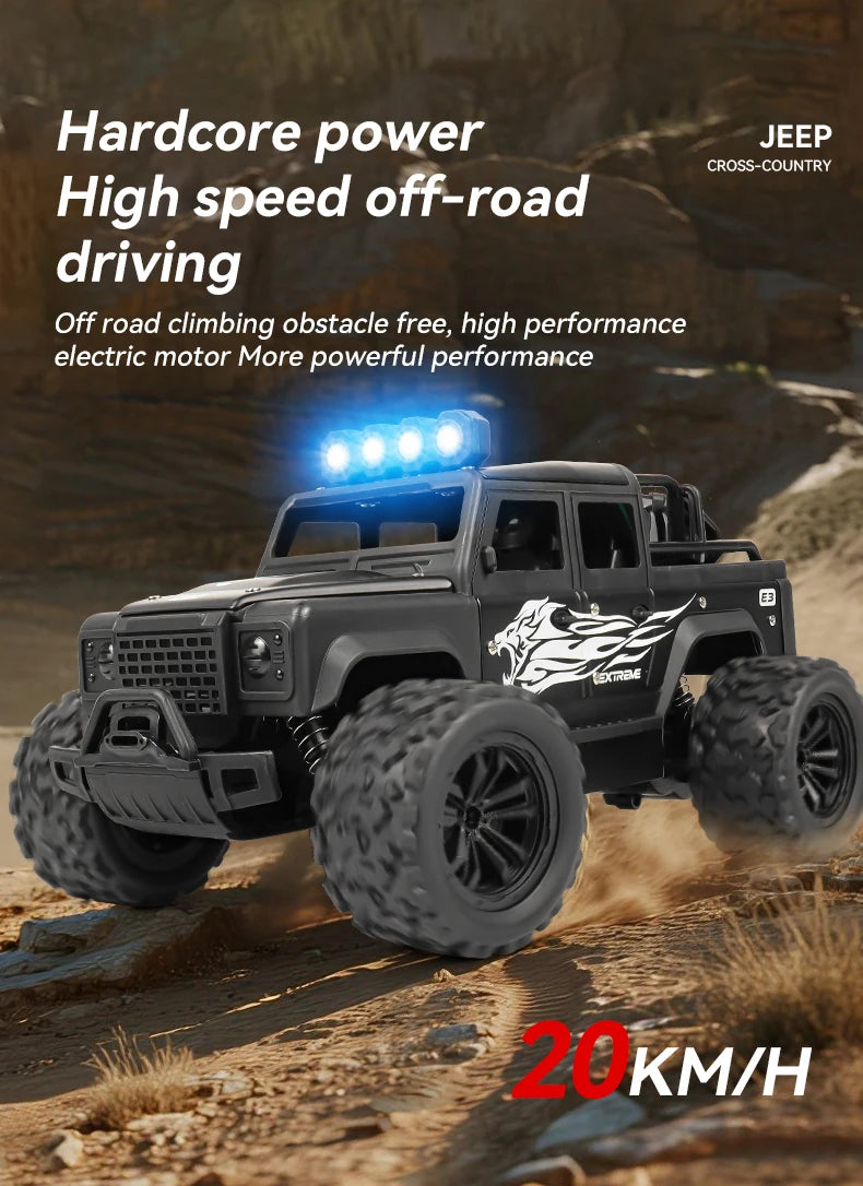 Remote control toy off-road vehicle, all-terrain adaptability, spring shock absorption, easy climbing, LED searchlight