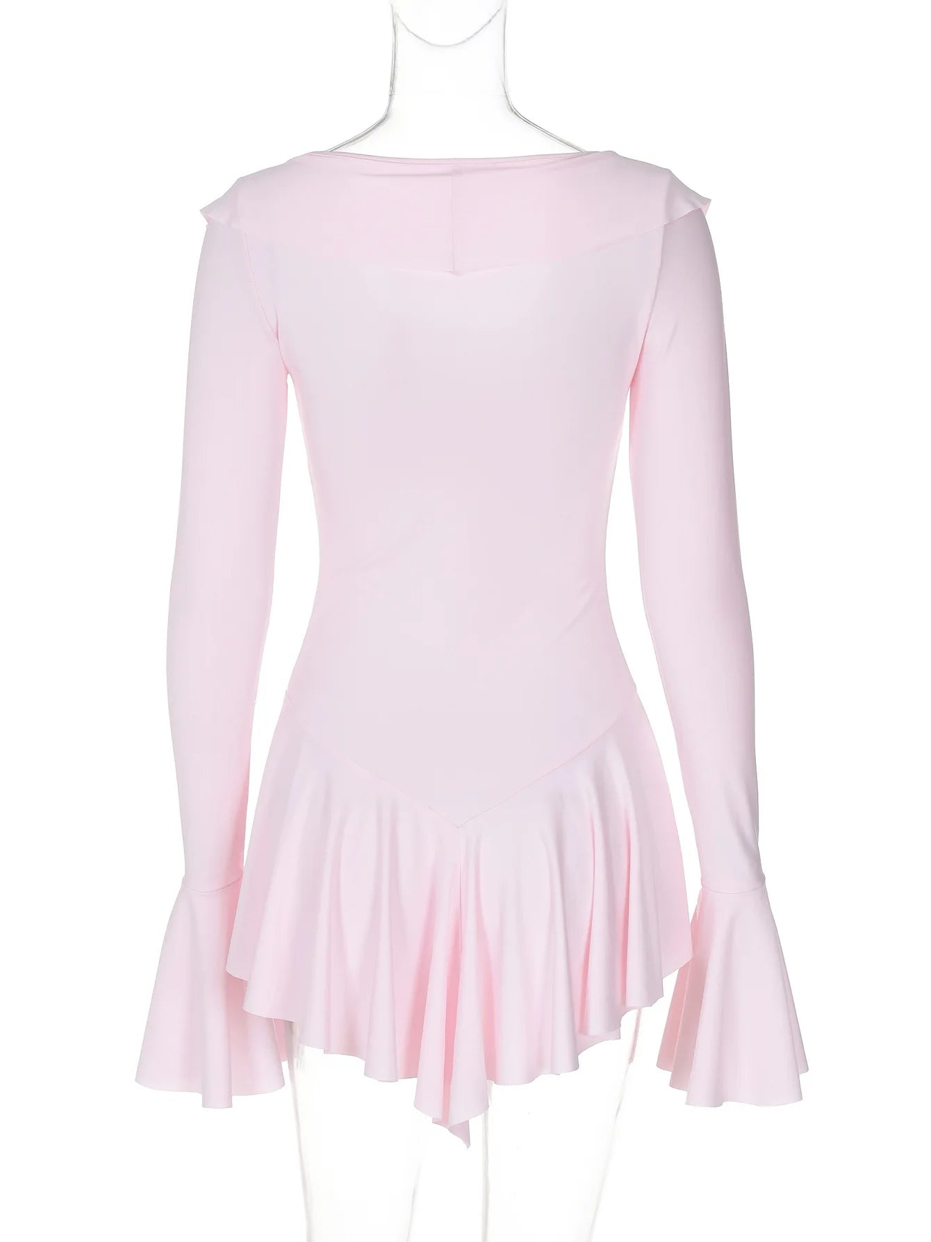 Women's Elegant Casual Dress Spring 2025 Deep V Neck Flared Sleeve Ruffled Lace Pleated Short Fashion Dress