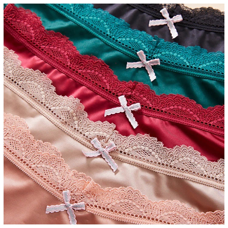 TERMEZY  Hollow Out Solid Comfortable Female Lingerie Silk Satin One-piece Lace Underwear Sexy Satin Low-Waist Panties Triangle