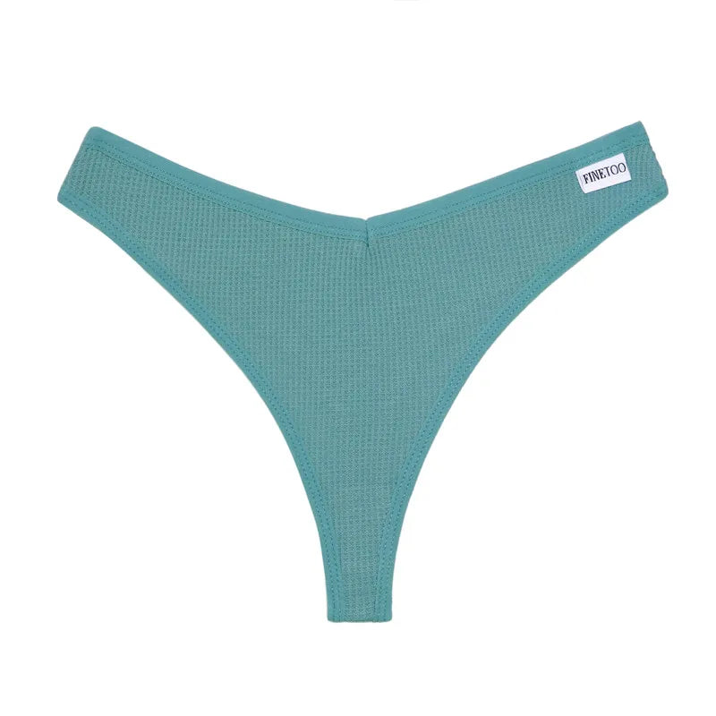 FINETOO 3PCS/Set G-string Panties Waffle Cotton Women's Underwear Sexy Panties Female Underpants Thong V-Waist Pantys Lingerie