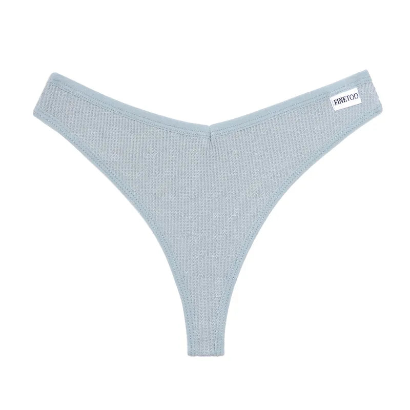 FINETOO 3PCS/Set G-string Panties Waffle Cotton Women's Underwear Sexy Panties Female Underpants Thong V-Waist Pantys Lingerie