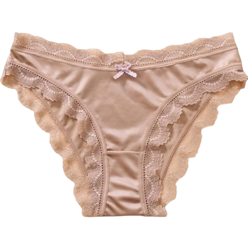TERMEZY  Hollow Out Solid Comfortable Female Lingerie Silk Satin One-piece Lace Underwear Sexy Satin Low-Waist Panties Triangle