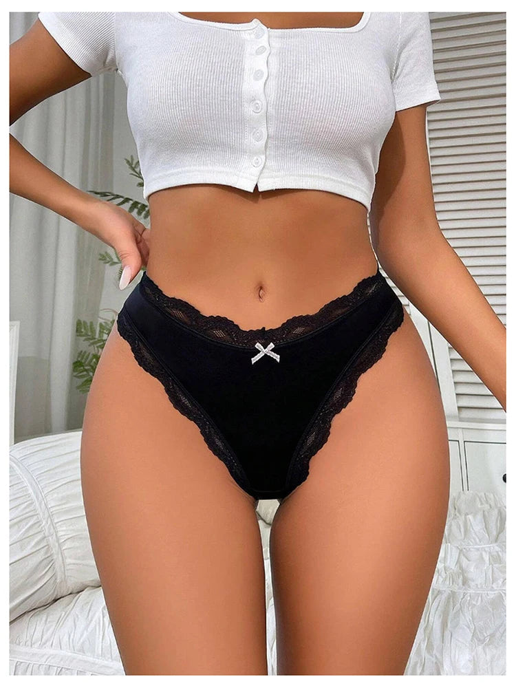 TERMEZY  Hollow Out Solid Comfortable Female Lingerie Silk Satin One-piece Lace Underwear Sexy Satin Low-Waist Panties Triangle