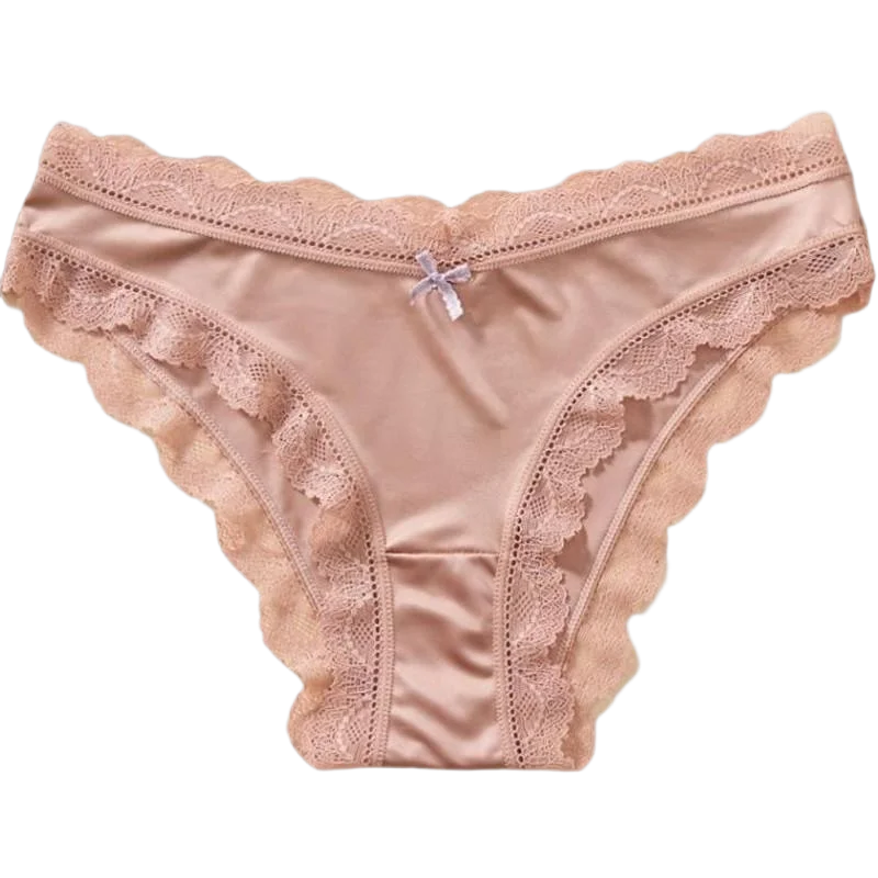 TERMEZY  Hollow Out Solid Comfortable Female Lingerie Silk Satin One-piece Lace Underwear Sexy Satin Low-Waist Panties Triangle
