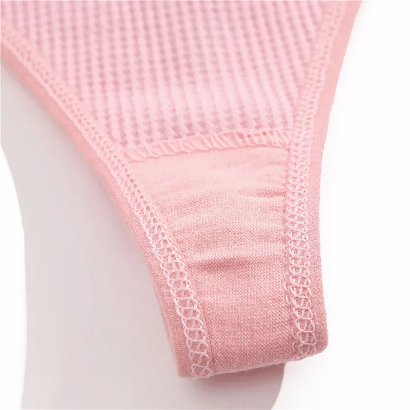 FINETOO 3PCS/Set G-string Panties Waffle Cotton Women's Underwear Sexy Panties Female Underpants Thong V-Waist Pantys Lingerie