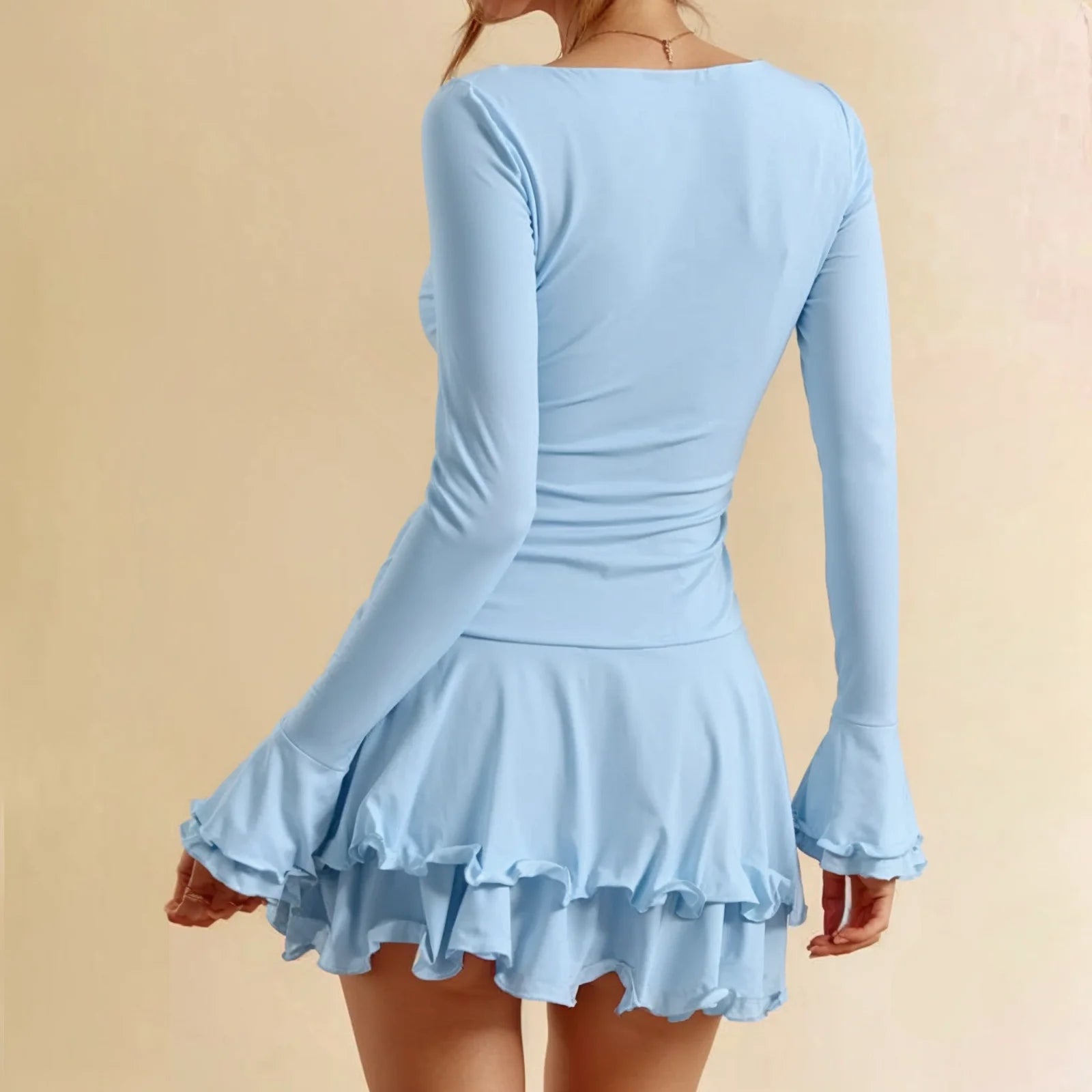 Flare Sleeve Ruffle Sexy V Neck Mini Women Robe Irregular Single-breasted High Waist Slim A-line luxury birthday Dress vestido