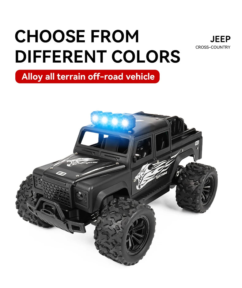 Remote control toy off-road vehicle, all-terrain adaptability, spring shock absorption, easy climbing, LED searchlight