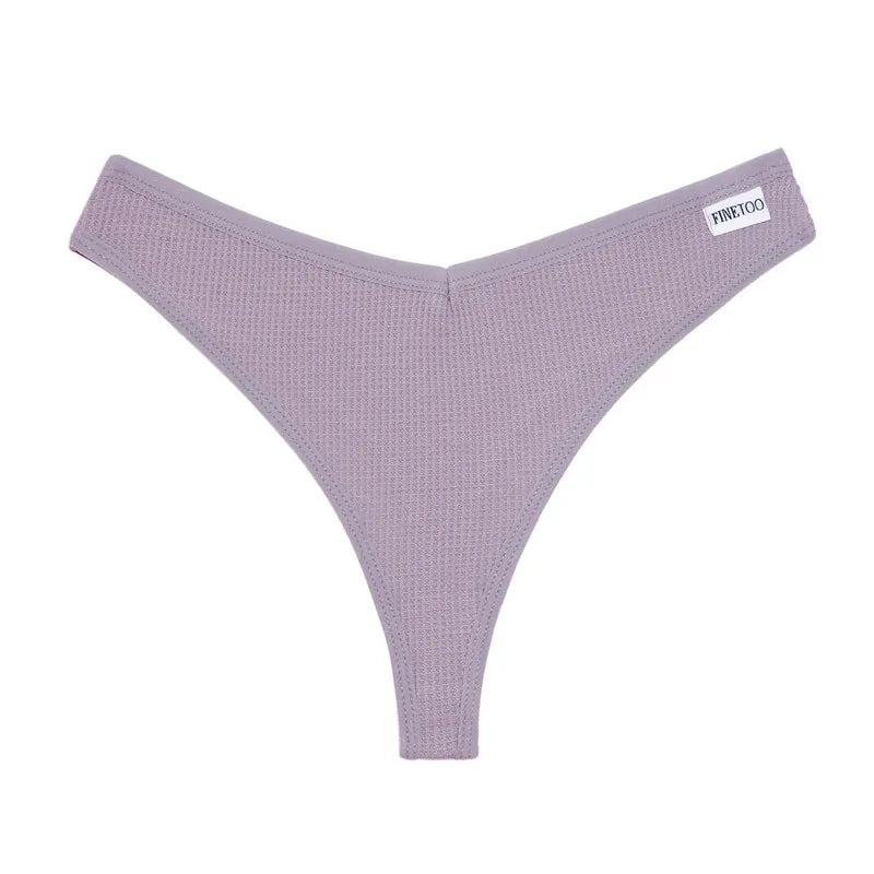 FINETOO 3PCS/Set G-string Panties Waffle Cotton Women's Underwear Sexy Panties Female Underpants Thong V-Waist Pantys Lingerie