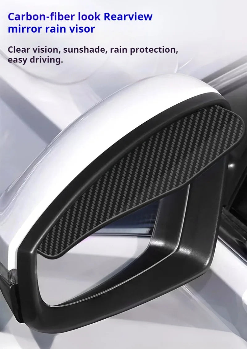 2Pcs Carbon Fiber Car Rearview Mirror Rain Shield, Flexible Eyebrow Protector Rain Cover