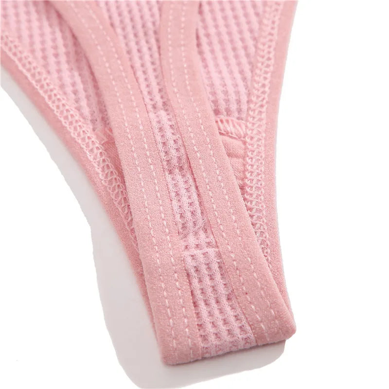 FINETOO 3PCS/Set G-string Panties Waffle Cotton Women's Underwear Sexy Panties Female Underpants Thong V-Waist Pantys Lingerie