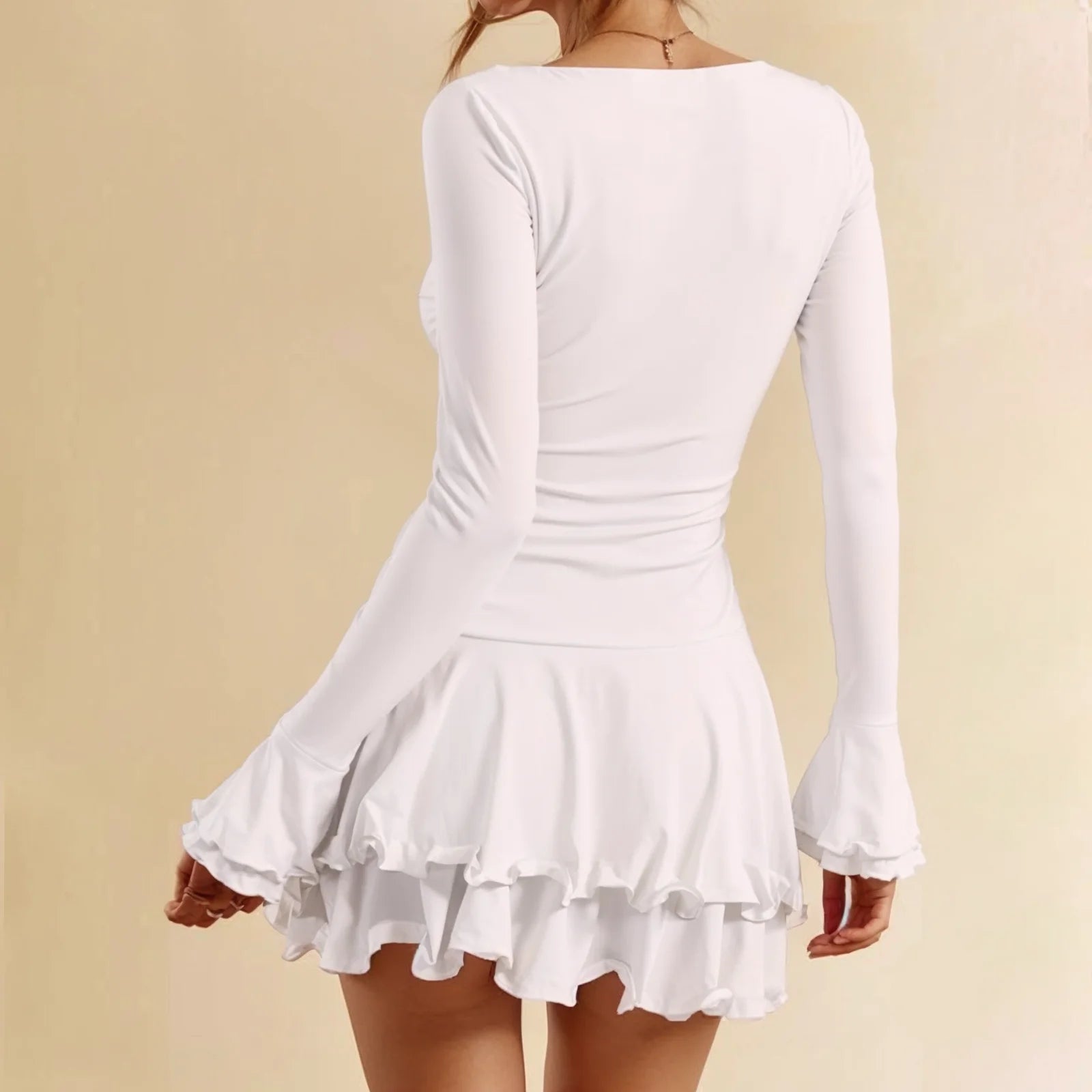 Flare Sleeve Ruffle Sexy V Neck Mini Women Robe Irregular Single-breasted High Waist Slim A-line luxury birthday Dress vestido