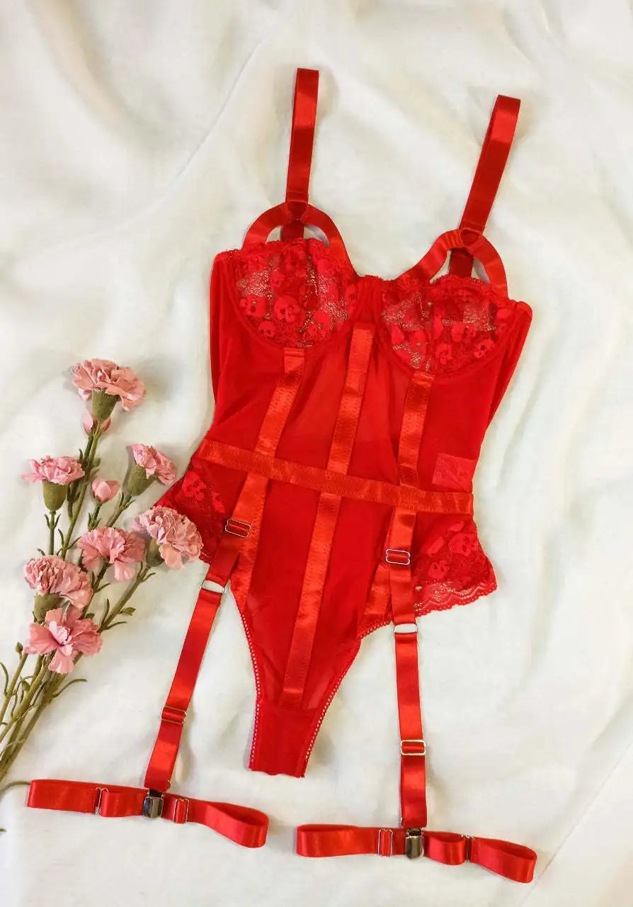 Sexy Lingerie Set Push Up Lace Garter Lingerie Set With Choker Women Intimates Underwire Bra And Thongs Ladies Underwear Set
