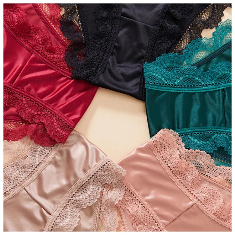 TERMEZY  Hollow Out Solid Comfortable Female Lingerie Silk Satin One-piece Lace Underwear Sexy Satin Low-Waist Panties Triangle