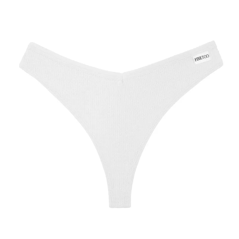 FINETOO 3PCS/Set G-string Panties Waffle Cotton Women's Underwear Sexy Panties Female Underpants Thong V-Waist Pantys Lingerie
