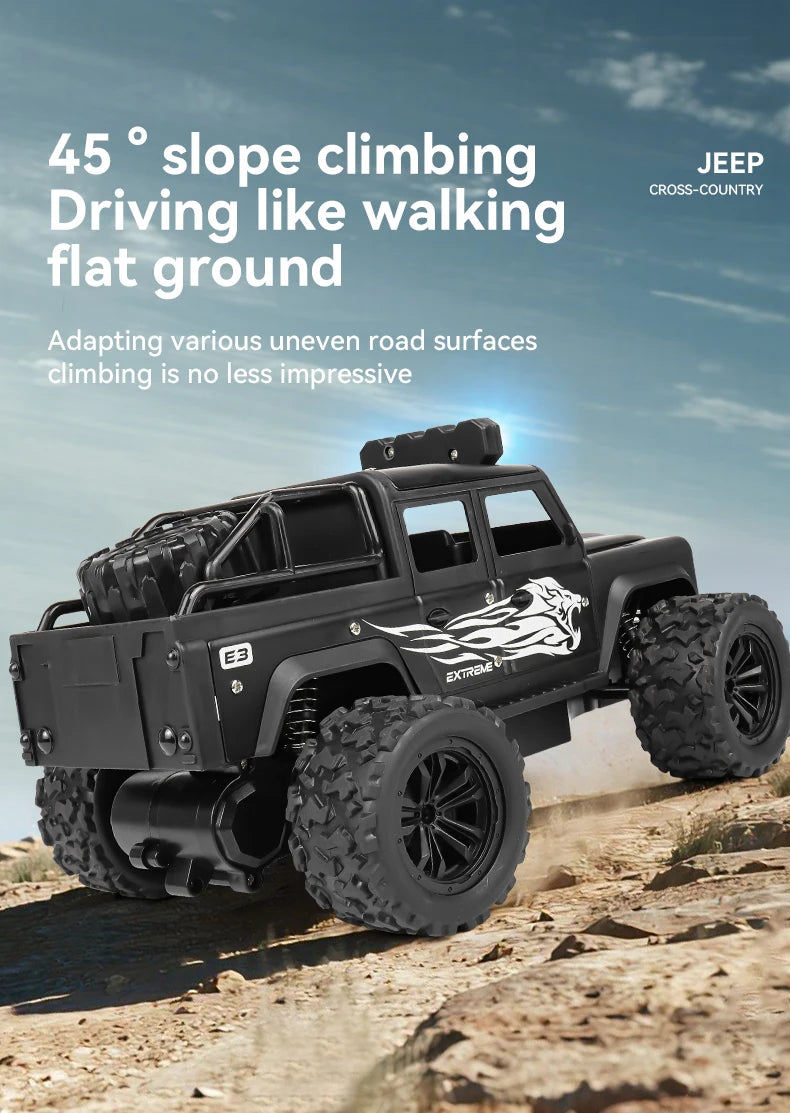 Remote control toy off-road vehicle, all-terrain adaptability, spring shock absorption, easy climbing, LED searchlight